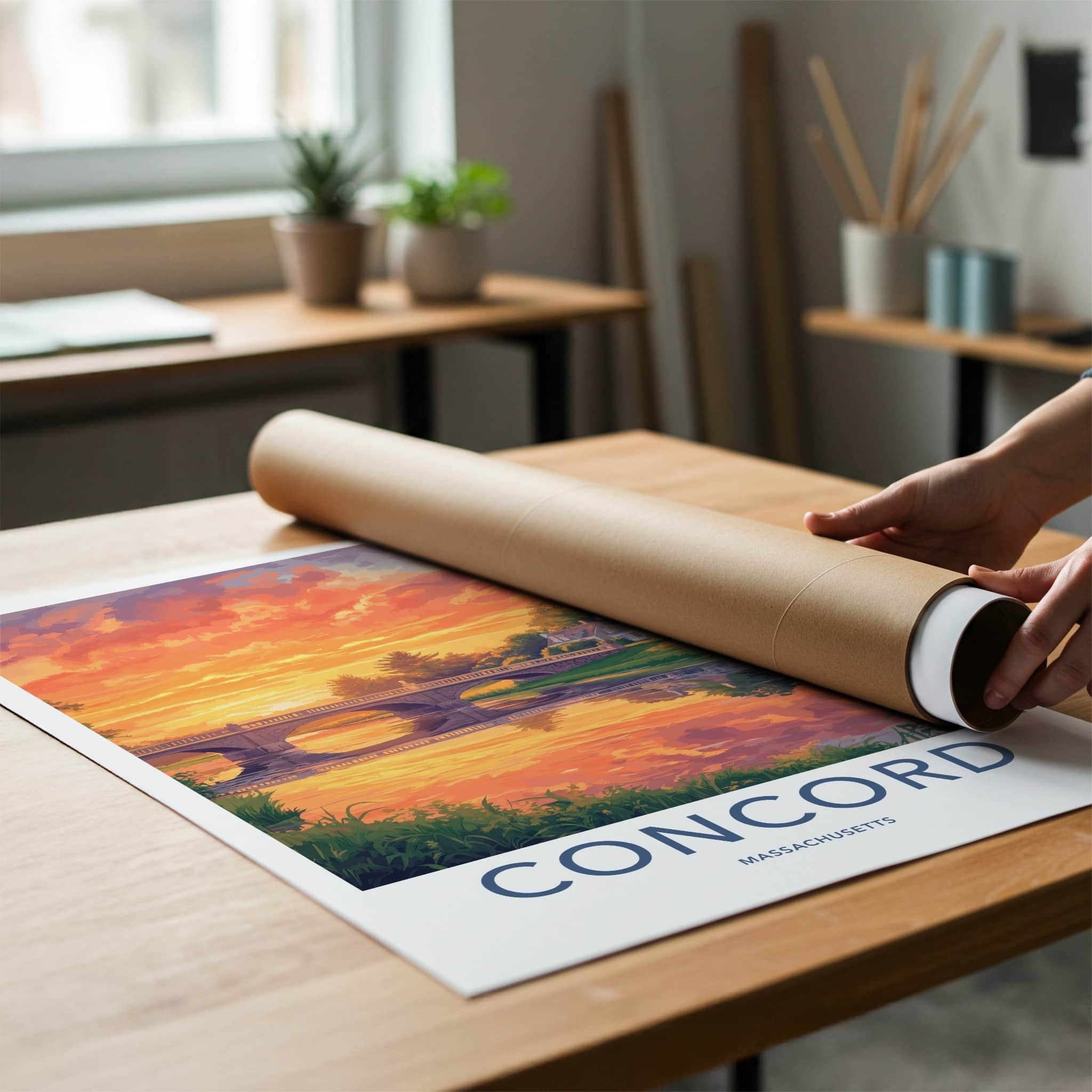 Concord Poster - Massachusetts Travel Art - Golden Sky Bridge Home Decor