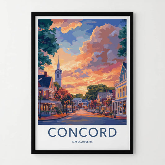 Concord Poster - Massachusetts Travel Art - Vibrant Sunset Town Home Decor