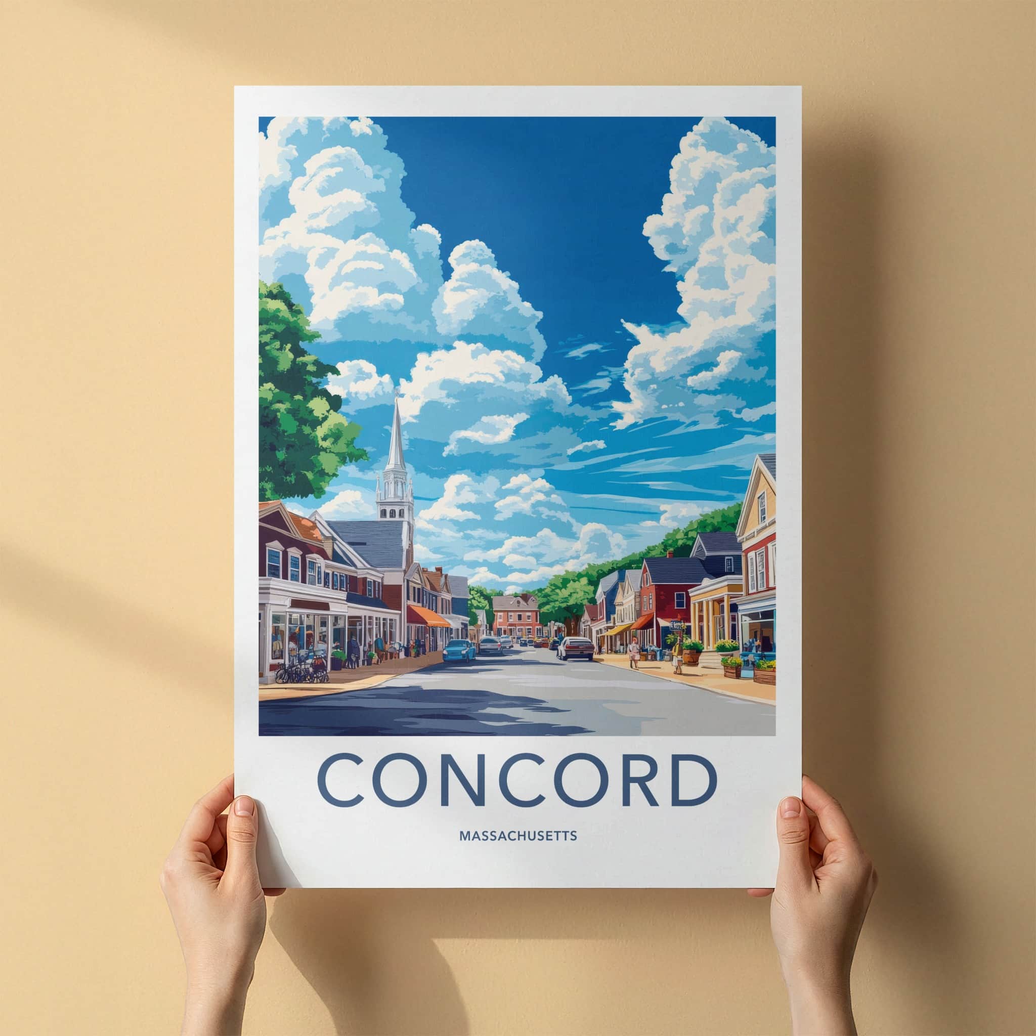 Concord Poster - Massachusetts Travel Art - Village Steeple Street Home Decor