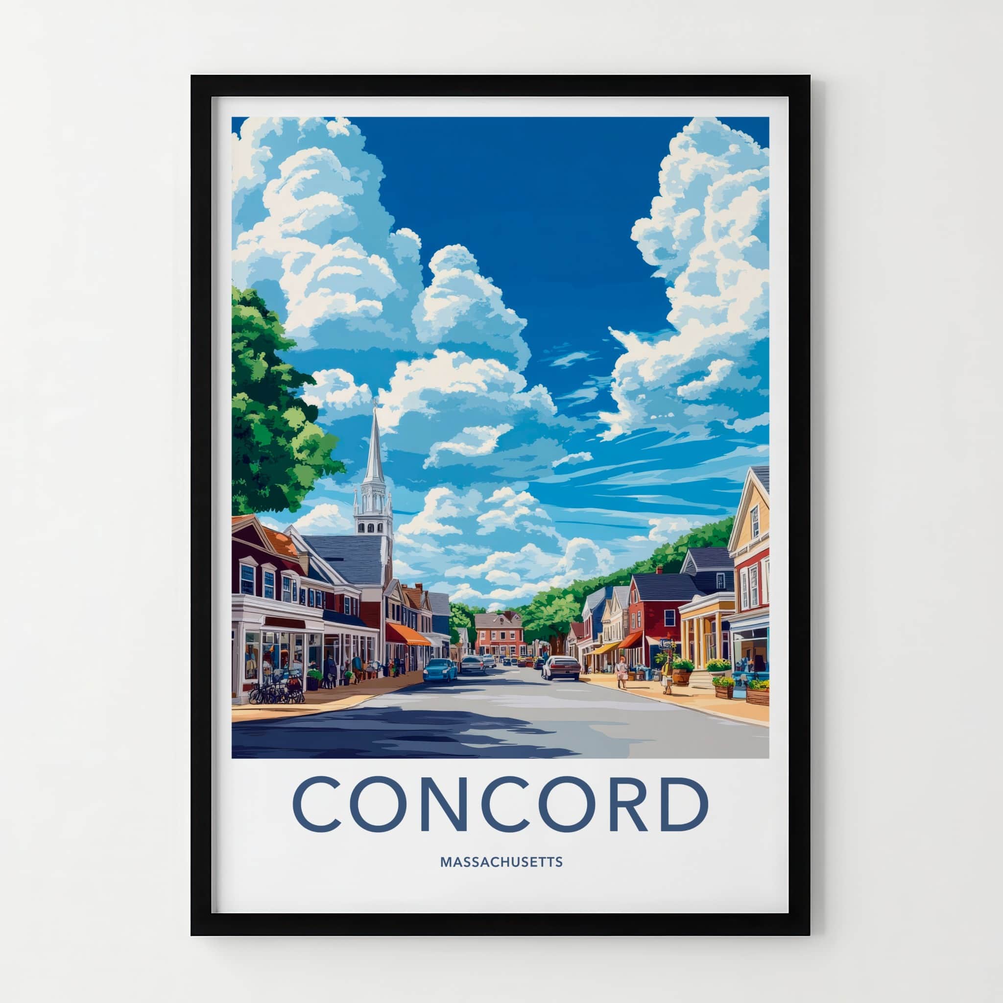 Concord Poster - Massachusetts Travel Art - Village Steeple Street Home Decor