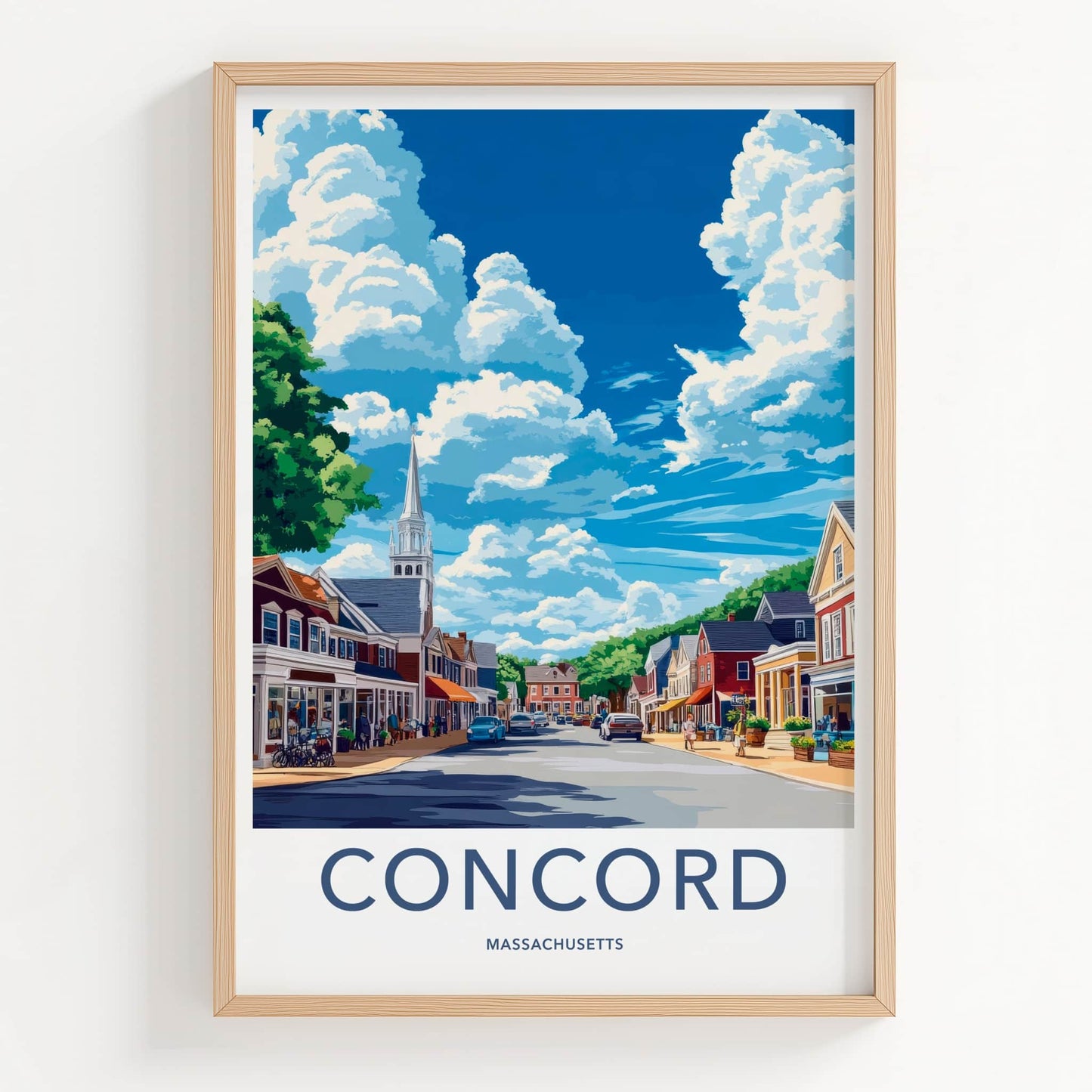 Concord Poster - Massachusetts Travel Art - Village Steeple Street Home Decor