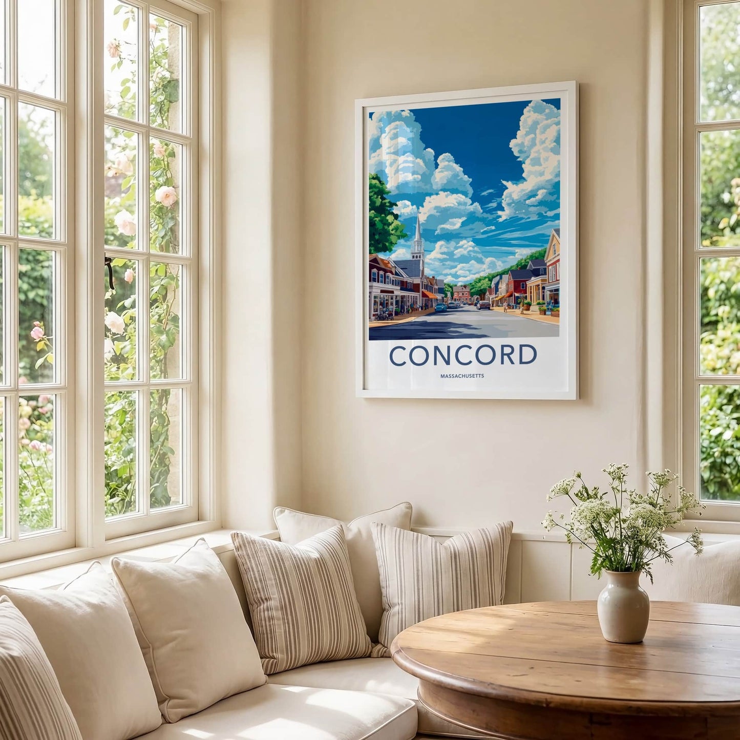 Concord Poster - Massachusetts Travel Art - Village Steeple Street Home Decor