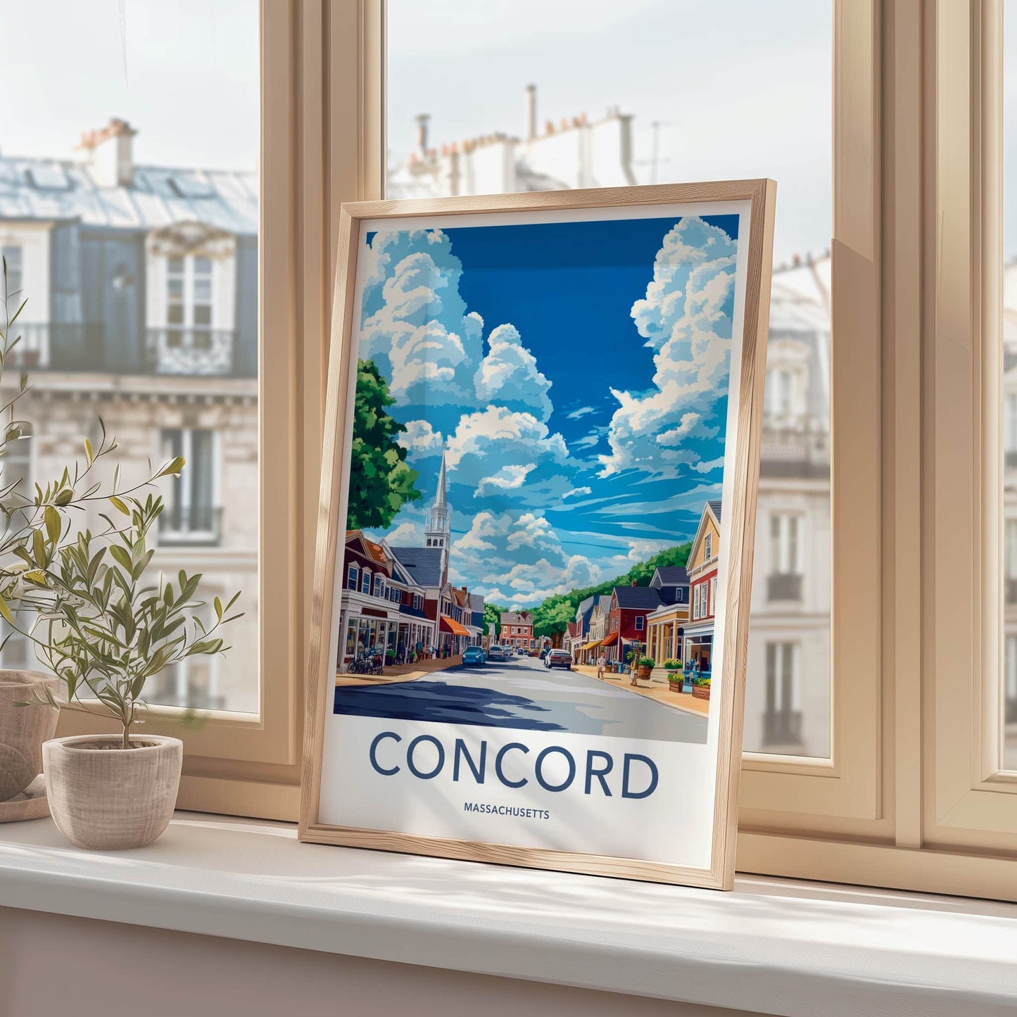 Concord Poster - Massachusetts Travel Art - Village Steeple Street Home Decor