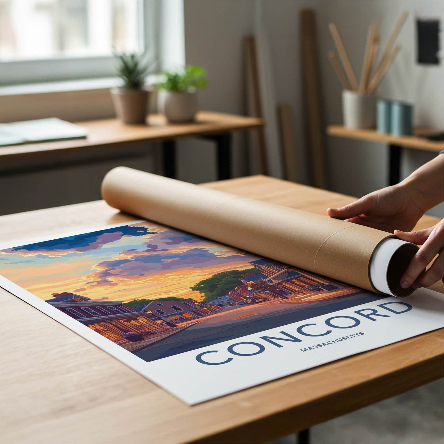 Concord Poster - Massachusetts Wall Art - Vibrant Sunset Street Home Decor