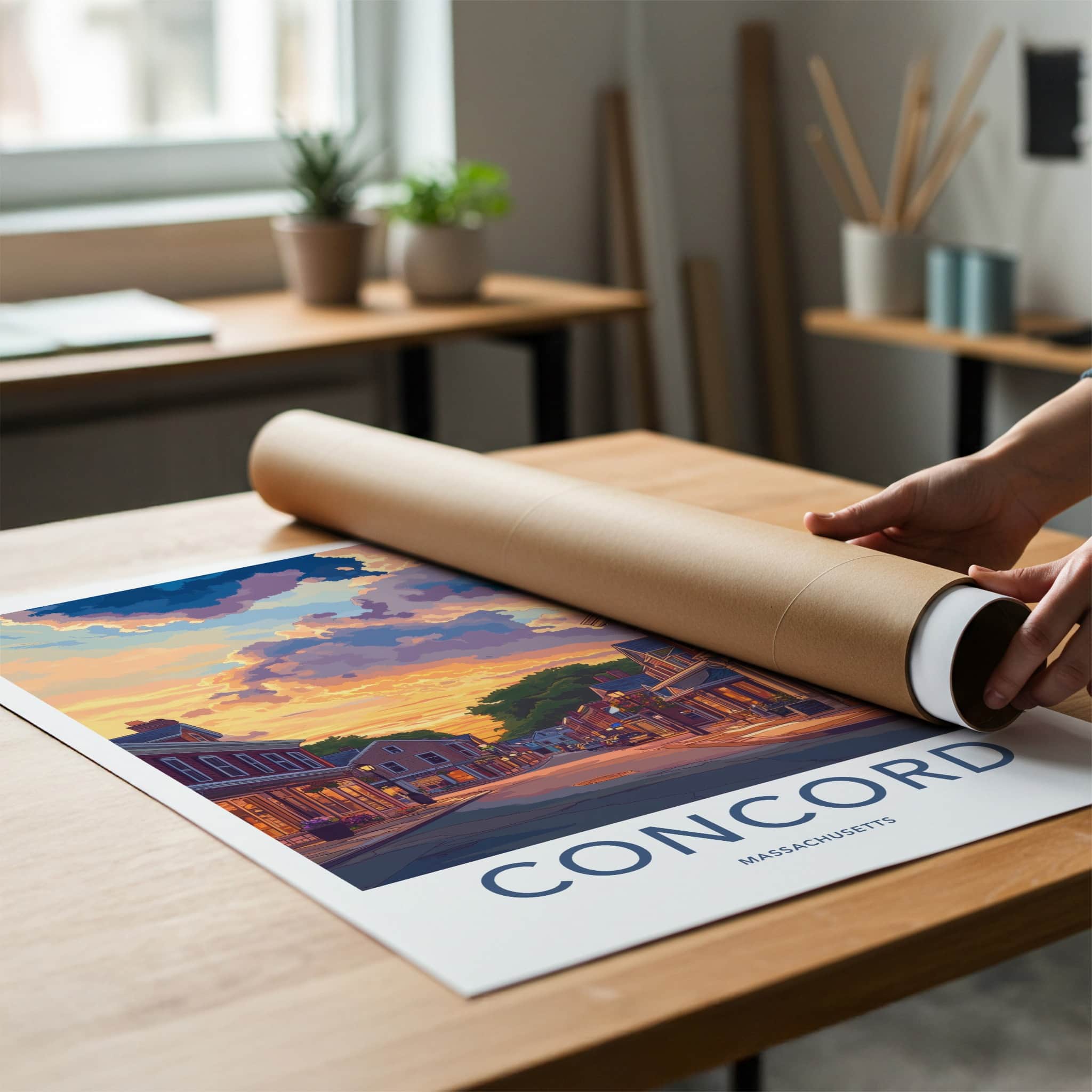 Concord Poster - Massachusetts Wall Art - Vibrant Sunset Street Home Decor