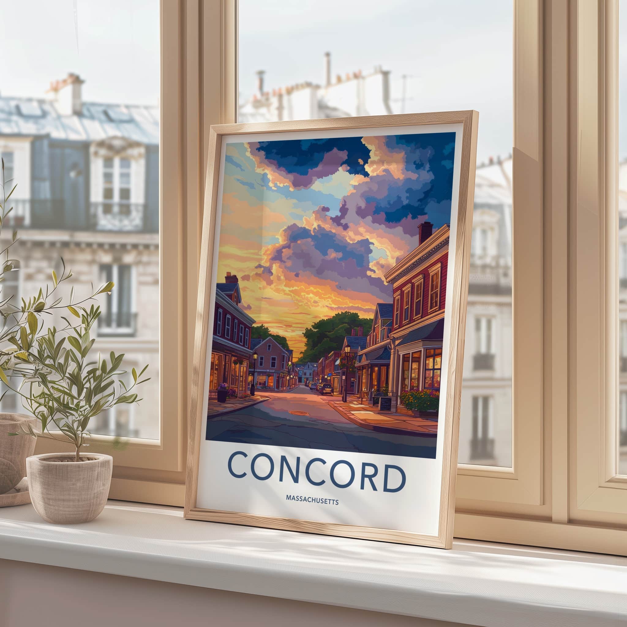 Concord Poster - Massachusetts Wall Art - Vibrant Sunset Street Home Decor