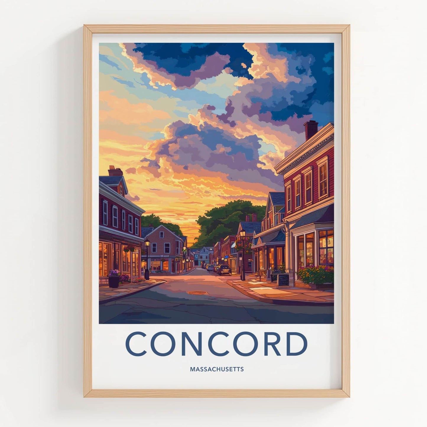 Concord Poster - Massachusetts Wall Art - Vibrant Sunset Street Home Decor