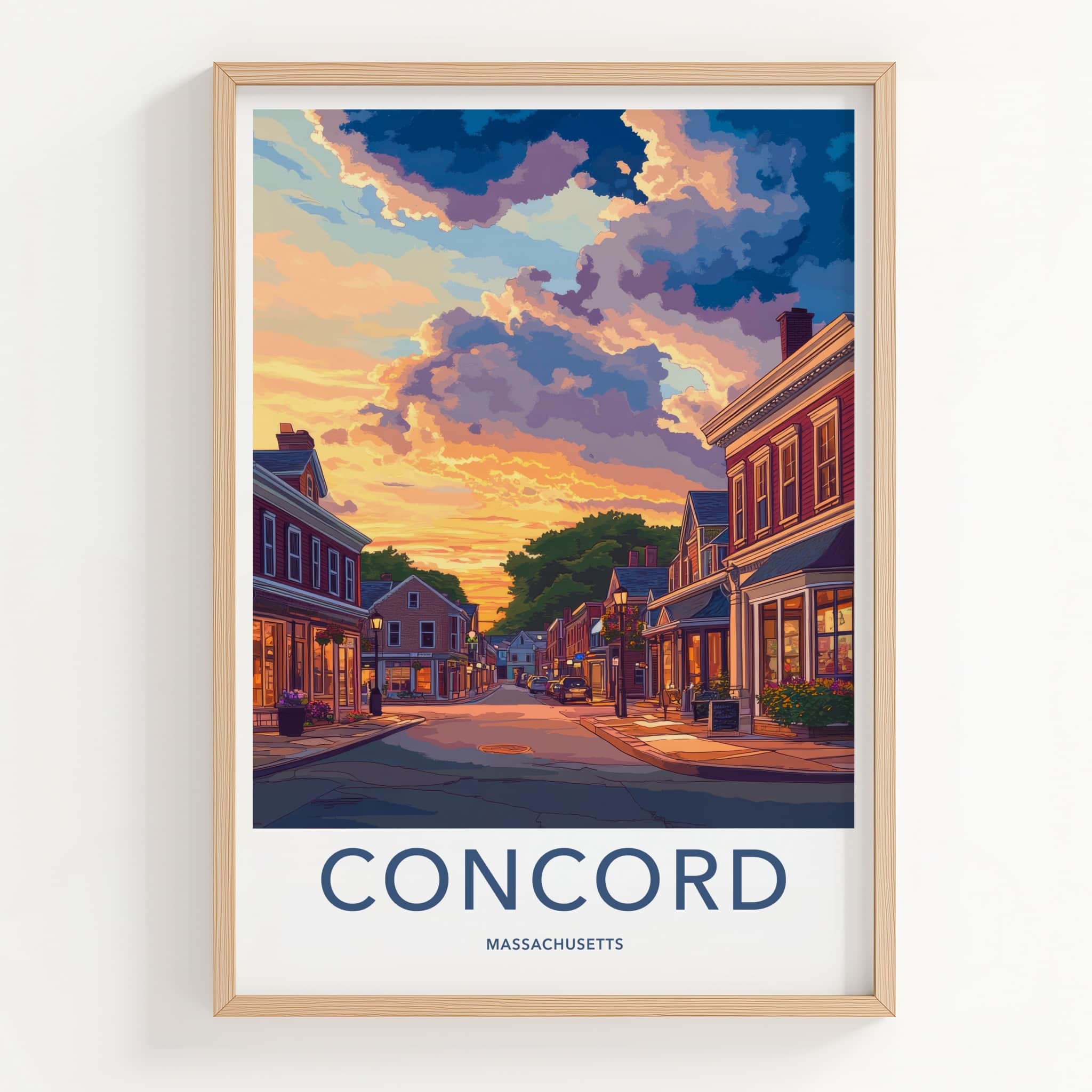 Concord Poster - Massachusetts Wall Art - Vibrant Sunset Street Home Decor