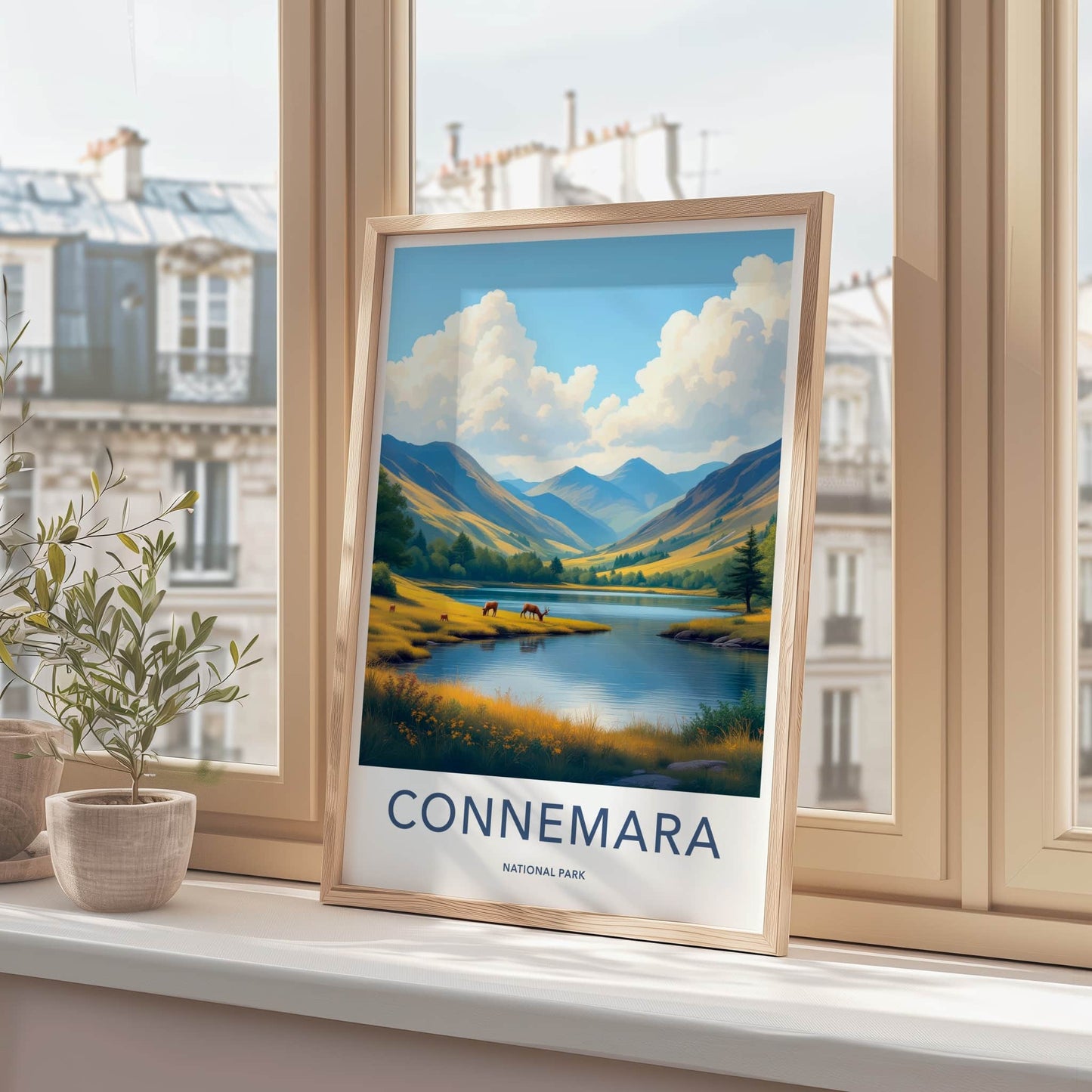 Connemara National Park Poster - Ireland Travel Art - Lake Deer Mountains Wall Decor
