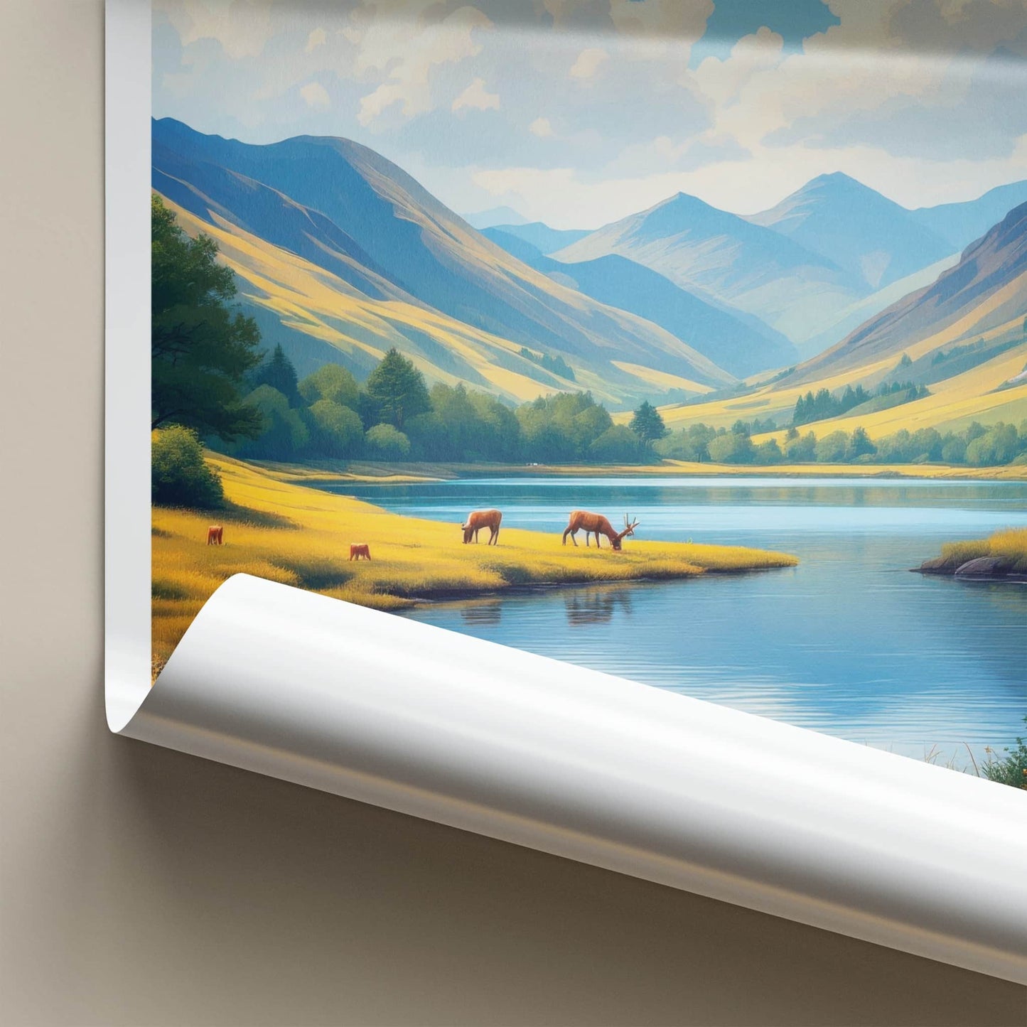 Connemara National Park Poster - Ireland Travel Art - Lake Deer Mountains Wall Decor