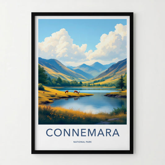 Connemara National Park Poster - Ireland Travel Art - Lake Deer Mountains Wall Decor