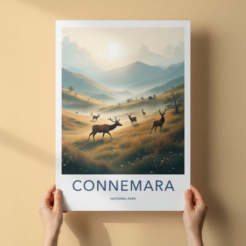 Connemara Poster - Ireland Travel Art - Deer Golden Hills Home Decor