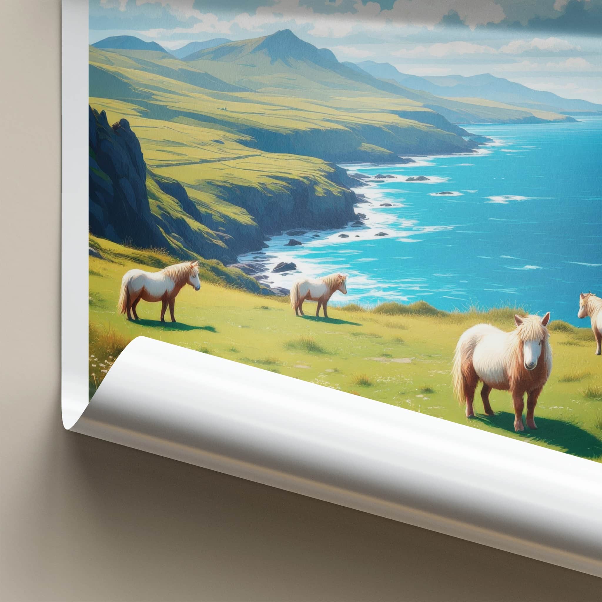 Connemara Poster - Ireland Travel Art - Wild Horses Coast Home Decor