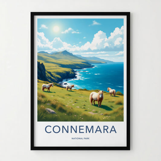 Connemara Poster - Ireland Travel Art - Wild Horses Coast Home Decor