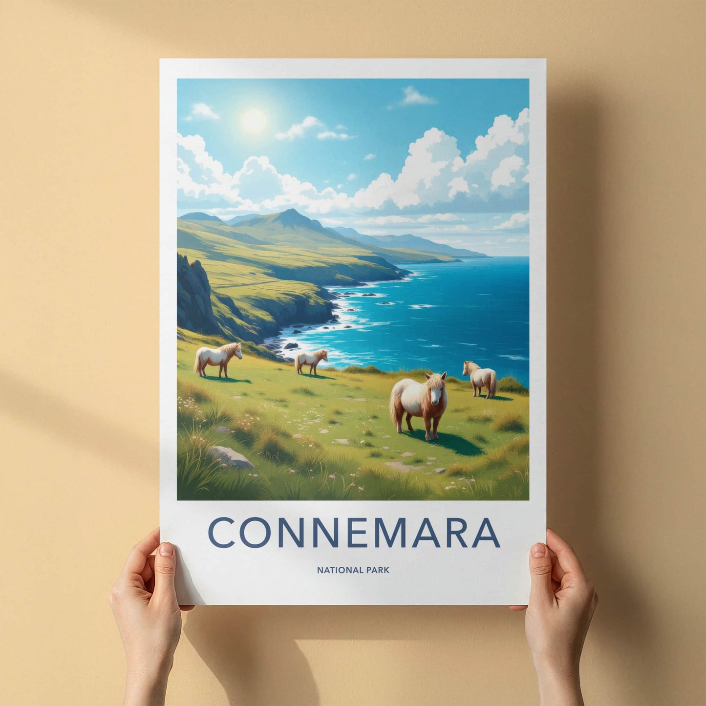 Connemara Poster - Ireland Travel Art - Wild Horses Coast Home Decor