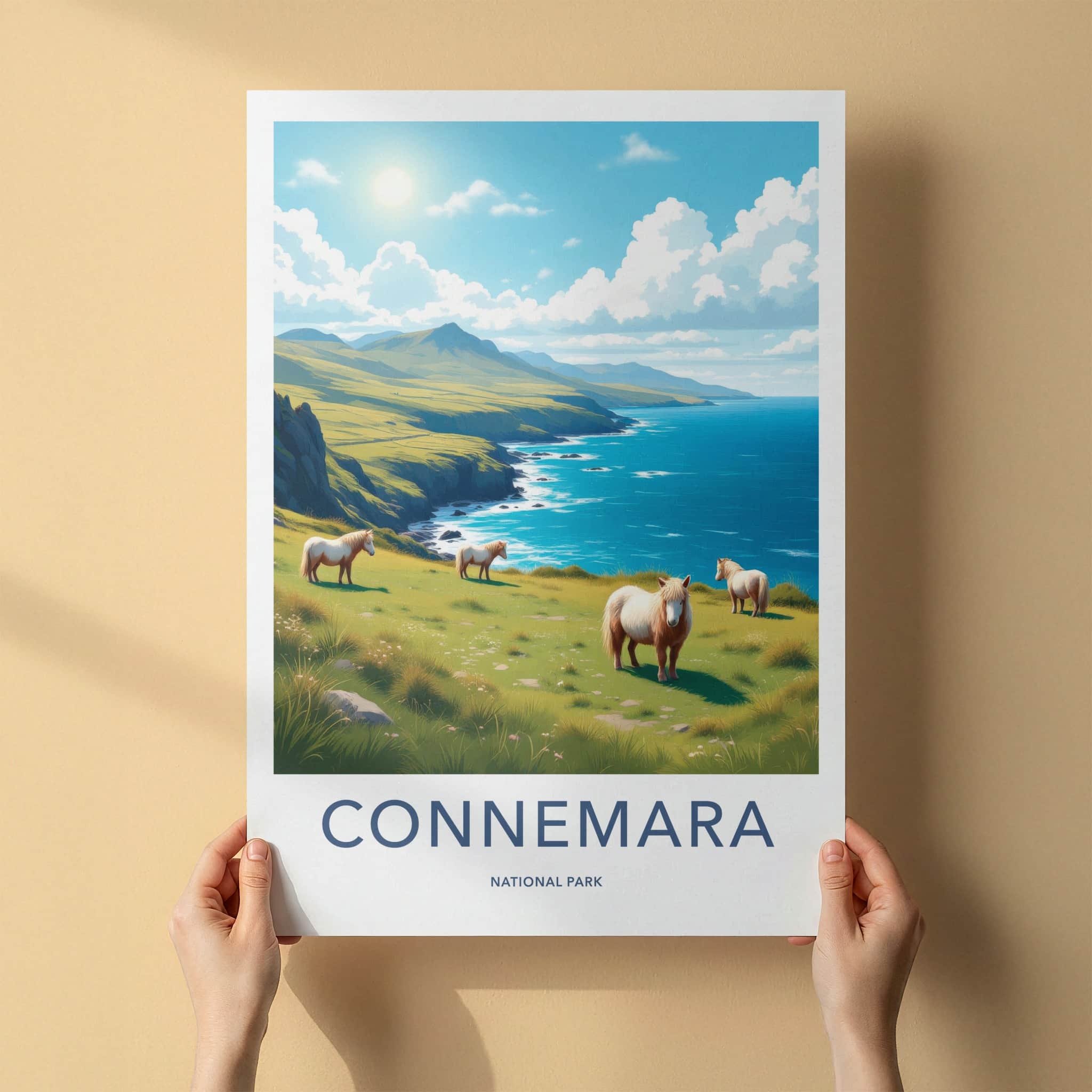 Connemara Poster - Ireland Travel Art - Wild Horses Coast Home Decor