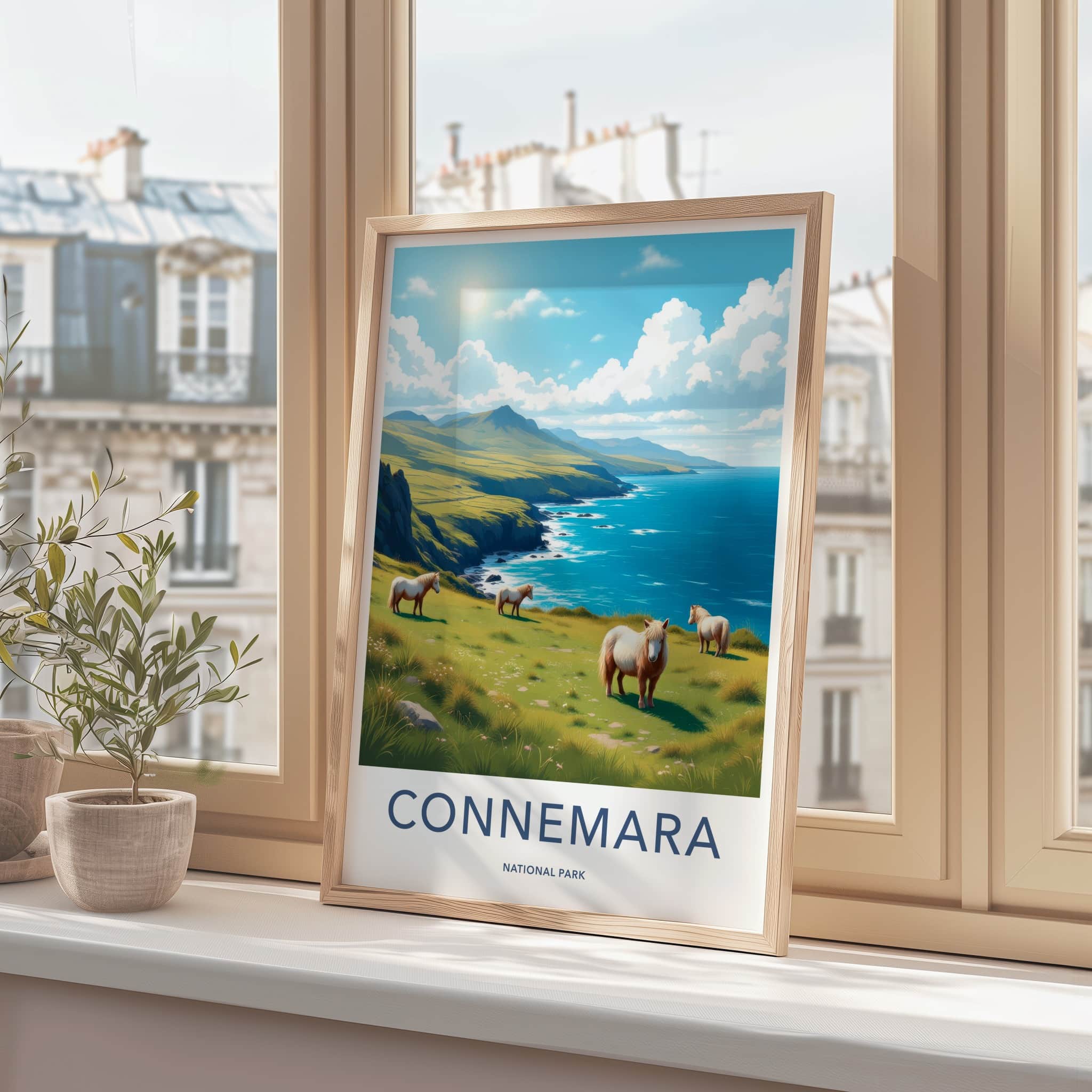 Connemara Poster - Ireland Travel Art - Wild Horses Coast Home Decor