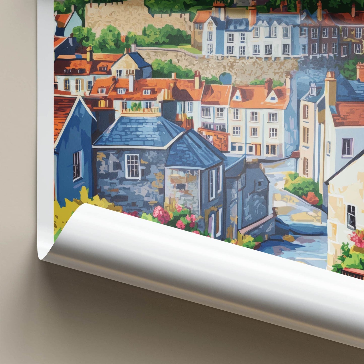 Conwy Poster - Wales Framed Print - Historic Hillside Village Framed Decor