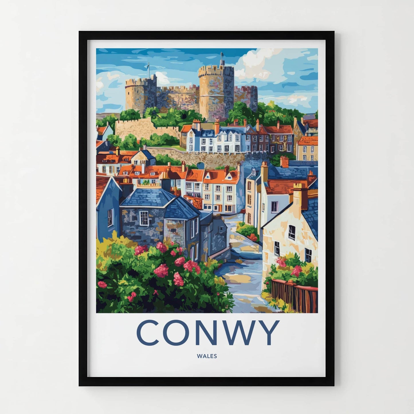 Conwy Poster - Wales Framed Print - Historic Hillside Village Framed Decor