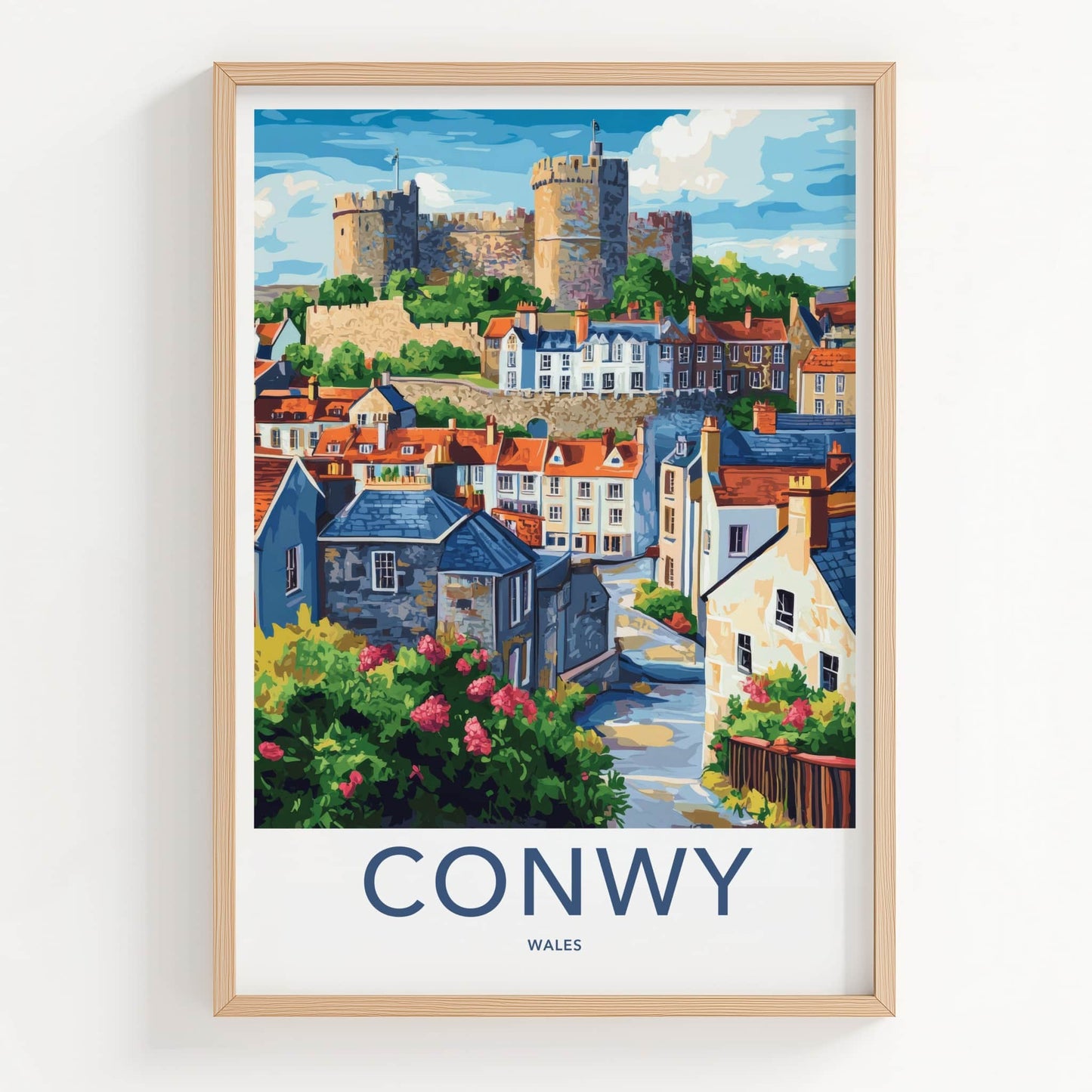 Conwy Poster - Wales Framed Print - Historic Hillside Village Framed Decor