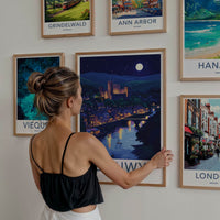Conwy Poster - Wales Travel Art - Moonlit Castle Town Home Decor