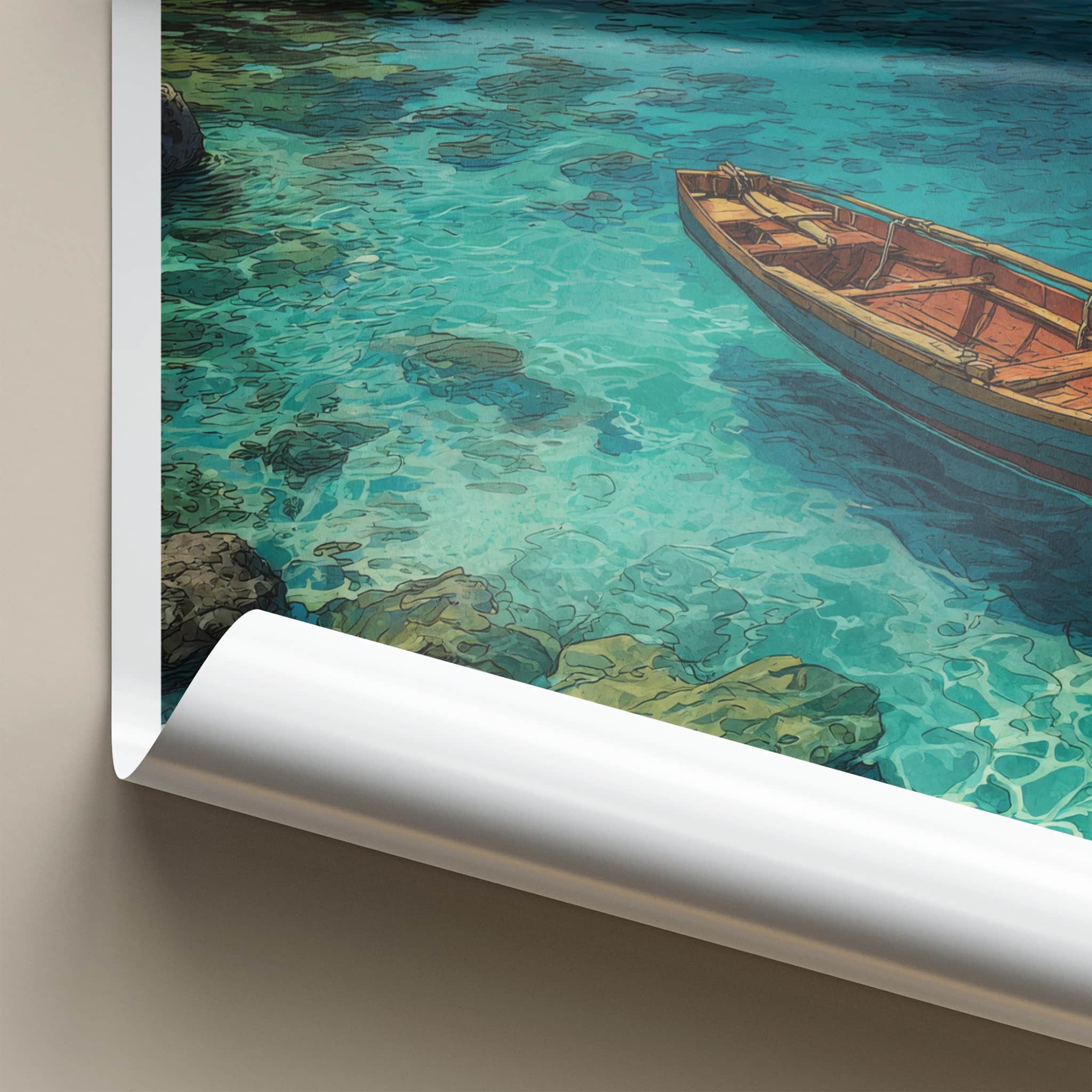 Cook Islands Poster - Cook Islands Travel Print - Wooden Boat Azure Home Decor