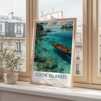 Cook Islands Poster - Cook Islands Travel Print - Wooden Boat Azure Home Decor