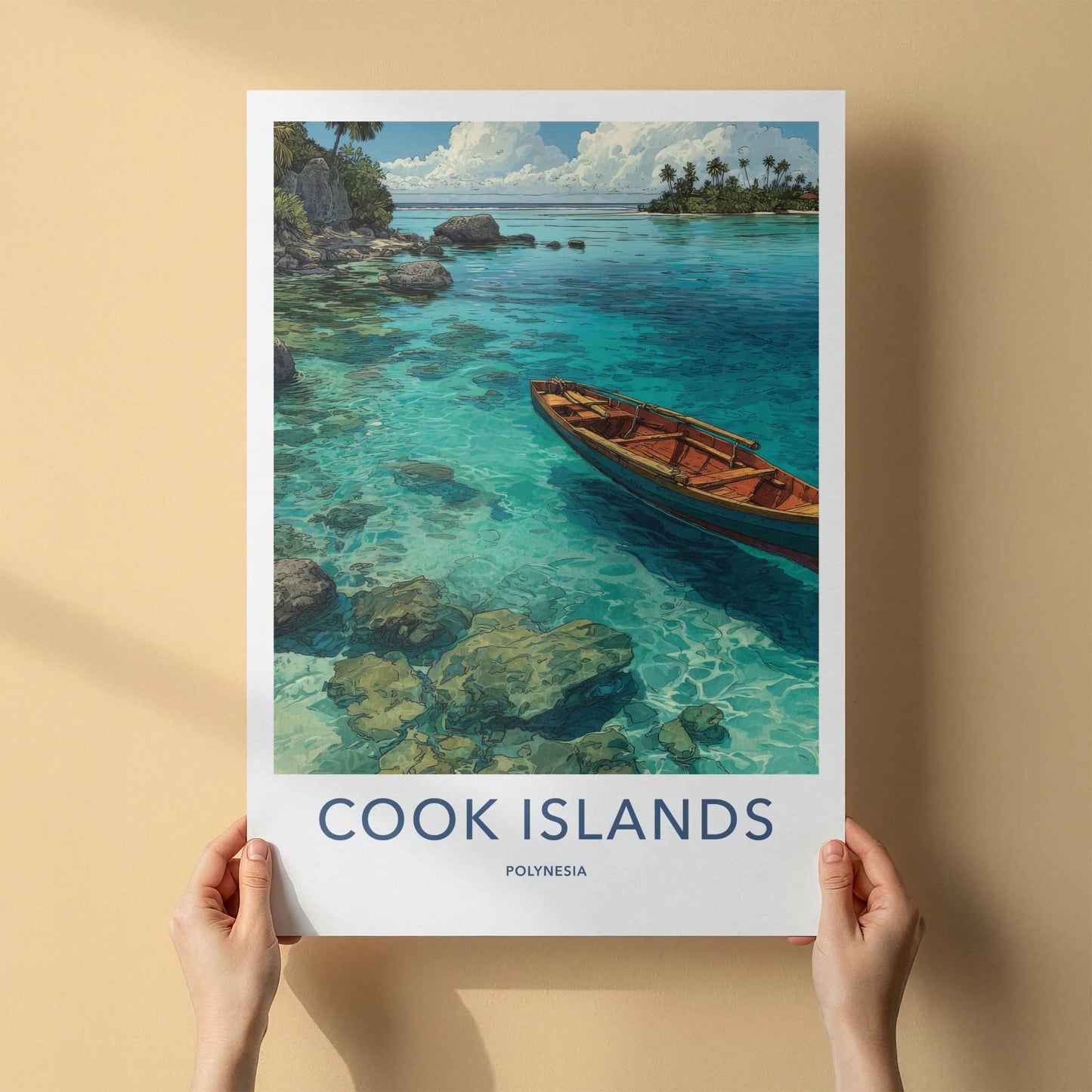 Cook Islands Poster - Cook Islands Travel Print - Wooden Boat Azure Home Decor