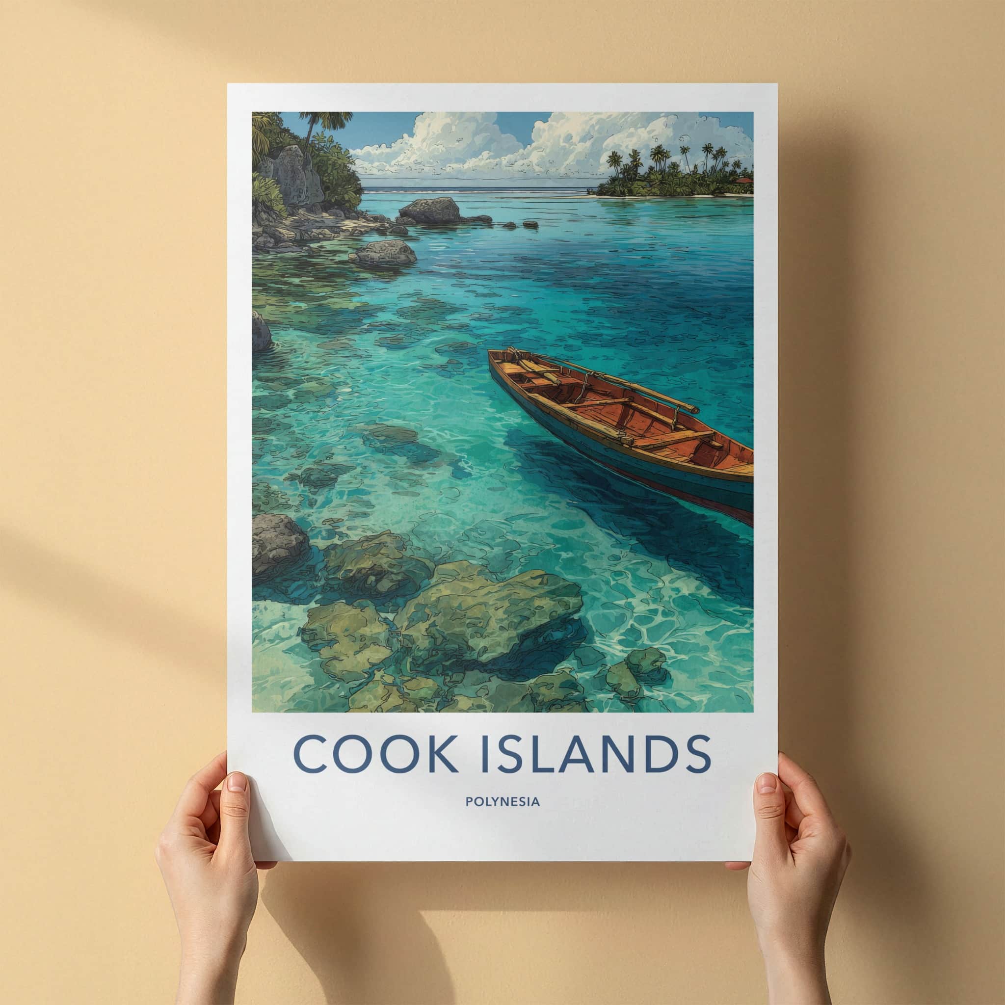 Cook Islands Poster - Cook Islands Travel Print - Wooden Boat Azure Home Decor