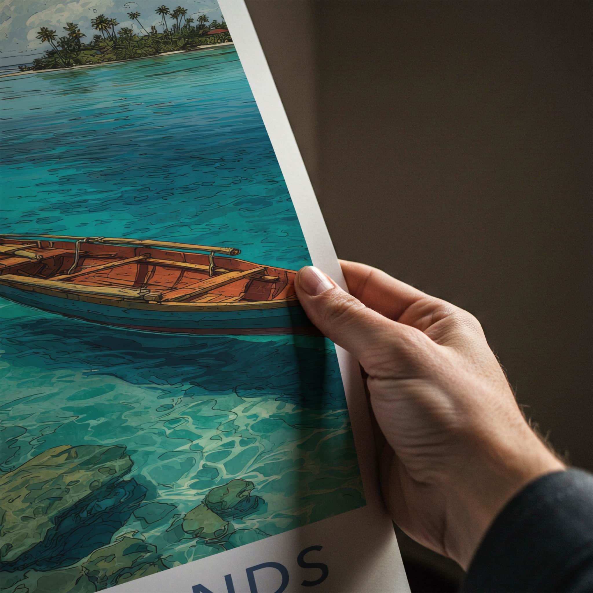 Cook Islands Poster - Cook Islands Travel Print - Wooden Boat Azure Home Decor