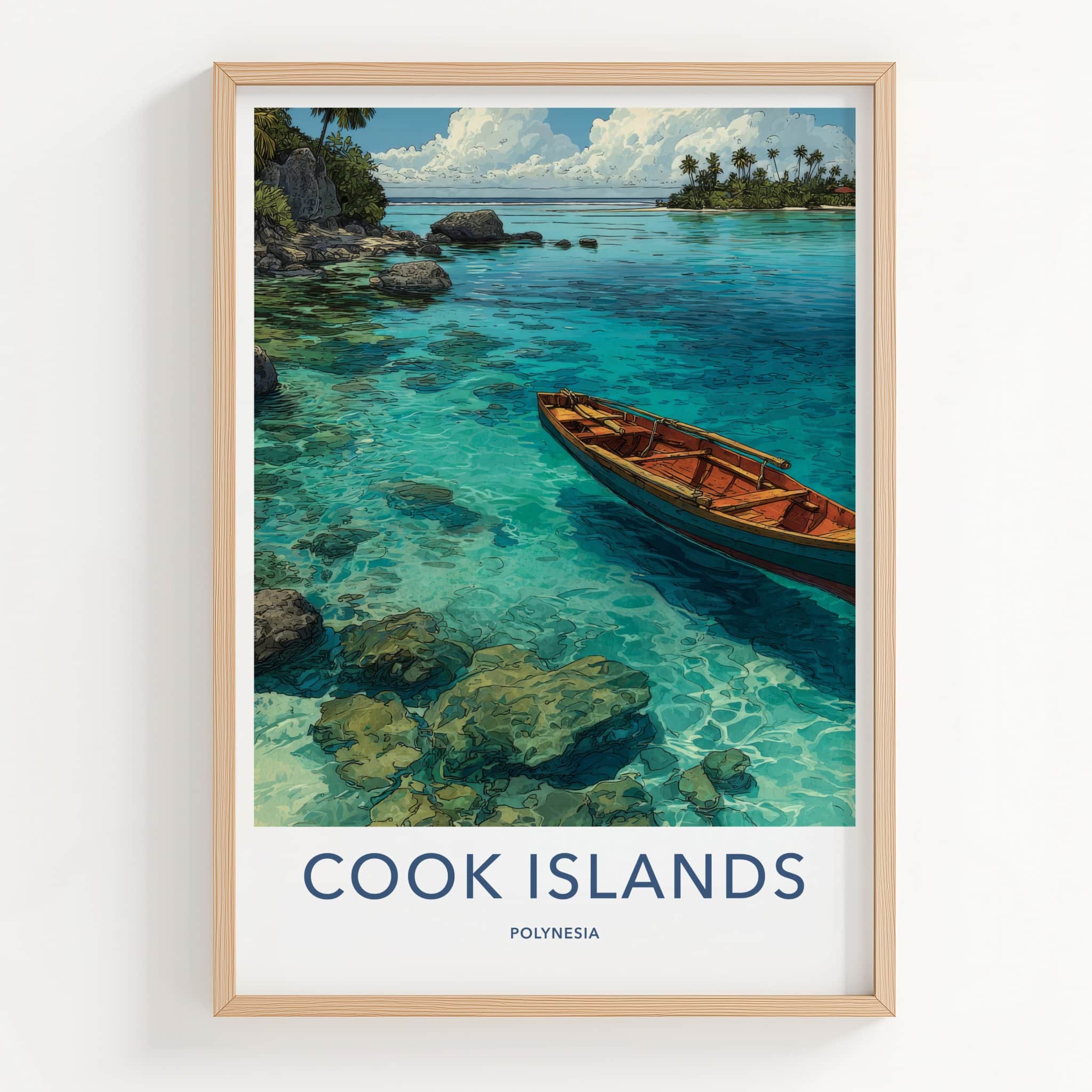 Cook Islands Poster - Cook Islands Travel Print - Wooden Boat Azure Home Decor