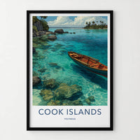 Cook Islands Poster - Cook Islands Travel Print - Wooden Boat Azure Home Decor