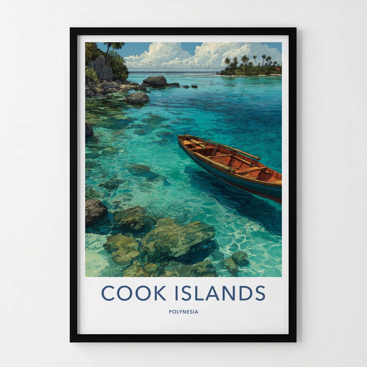 Cook Islands Poster - Cook Islands Travel Print - Wooden Boat Azure Home Decor