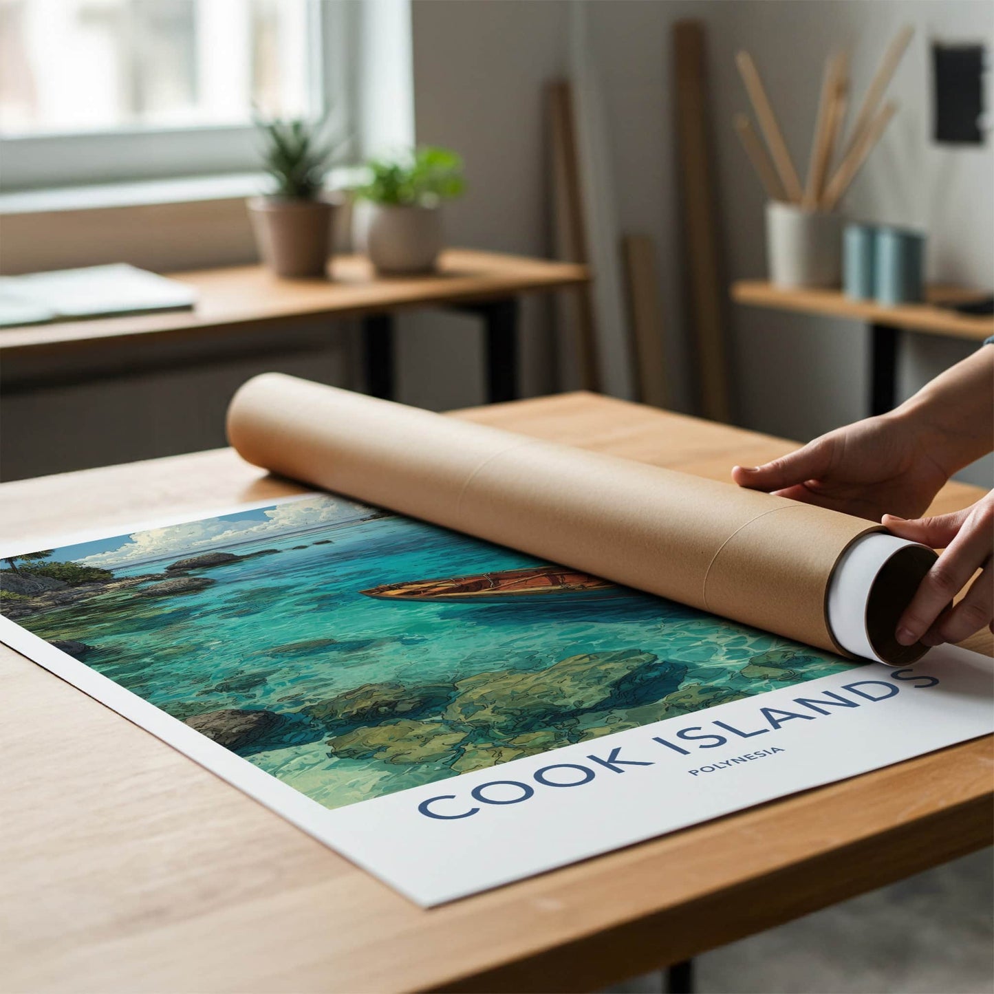 Cook Islands Poster - Cook Islands Travel Print - Wooden Boat Azure Home Decor
