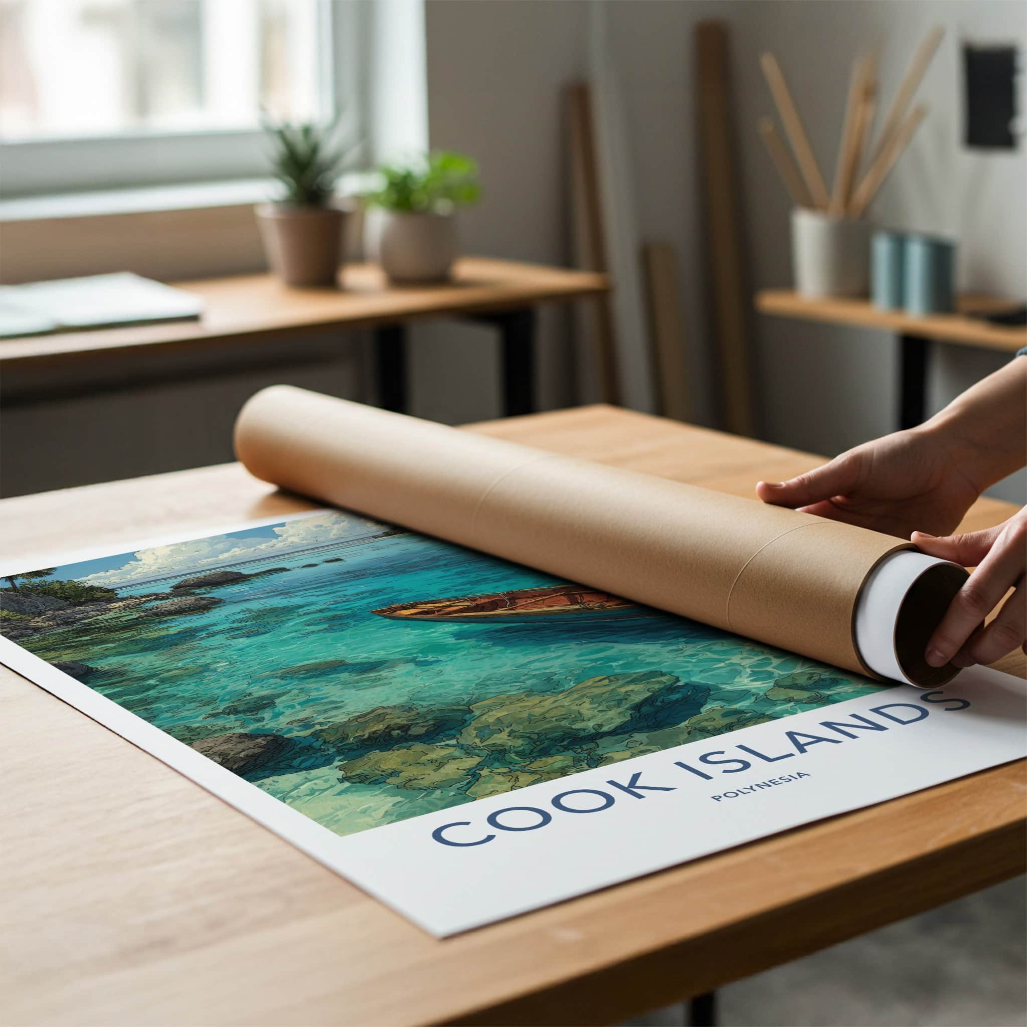 Cook Islands Poster - Cook Islands Travel Print - Wooden Boat Azure Home Decor
