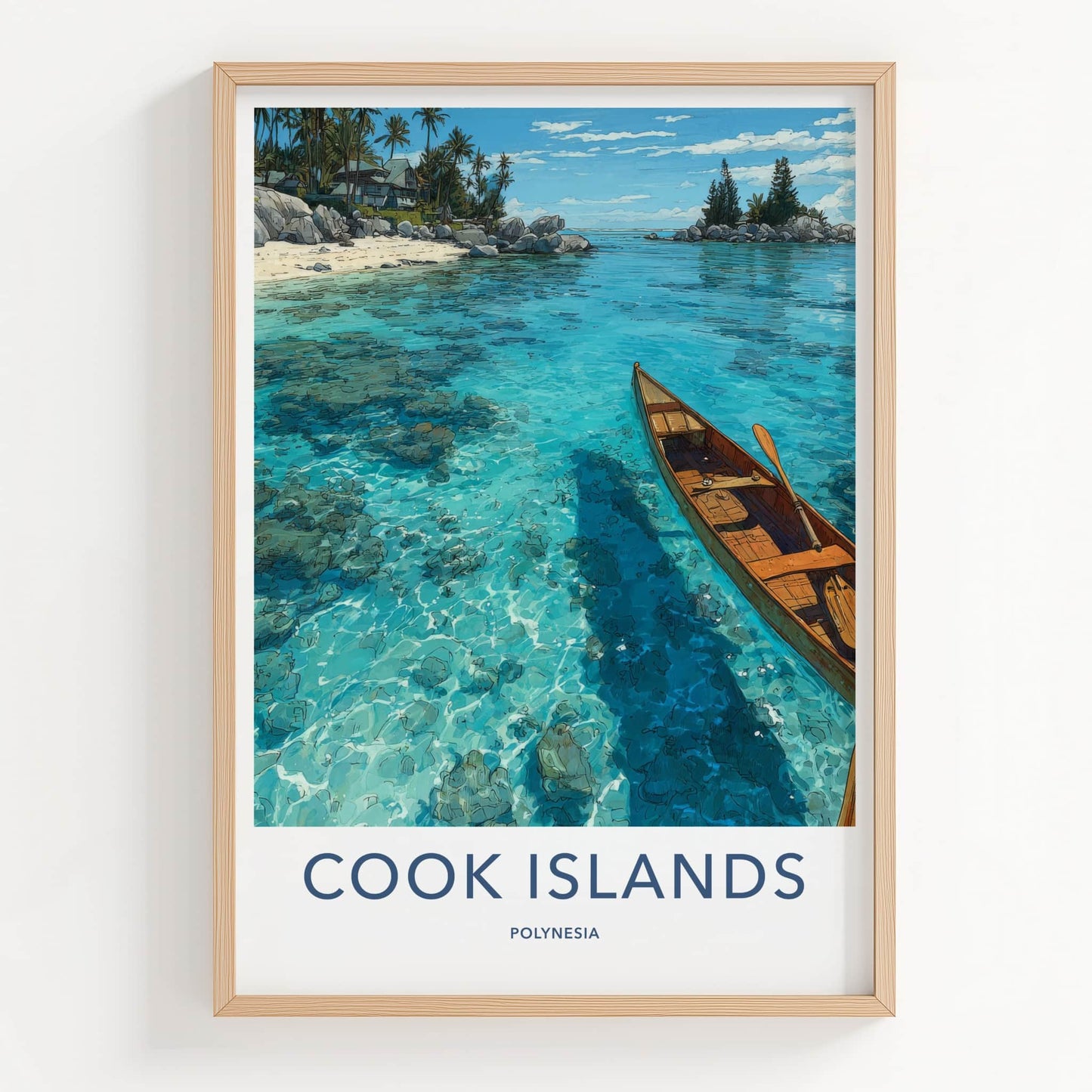 Cook Islands Poster - Polynesia Wall Art - Wooden Canoe Azure Home Decor