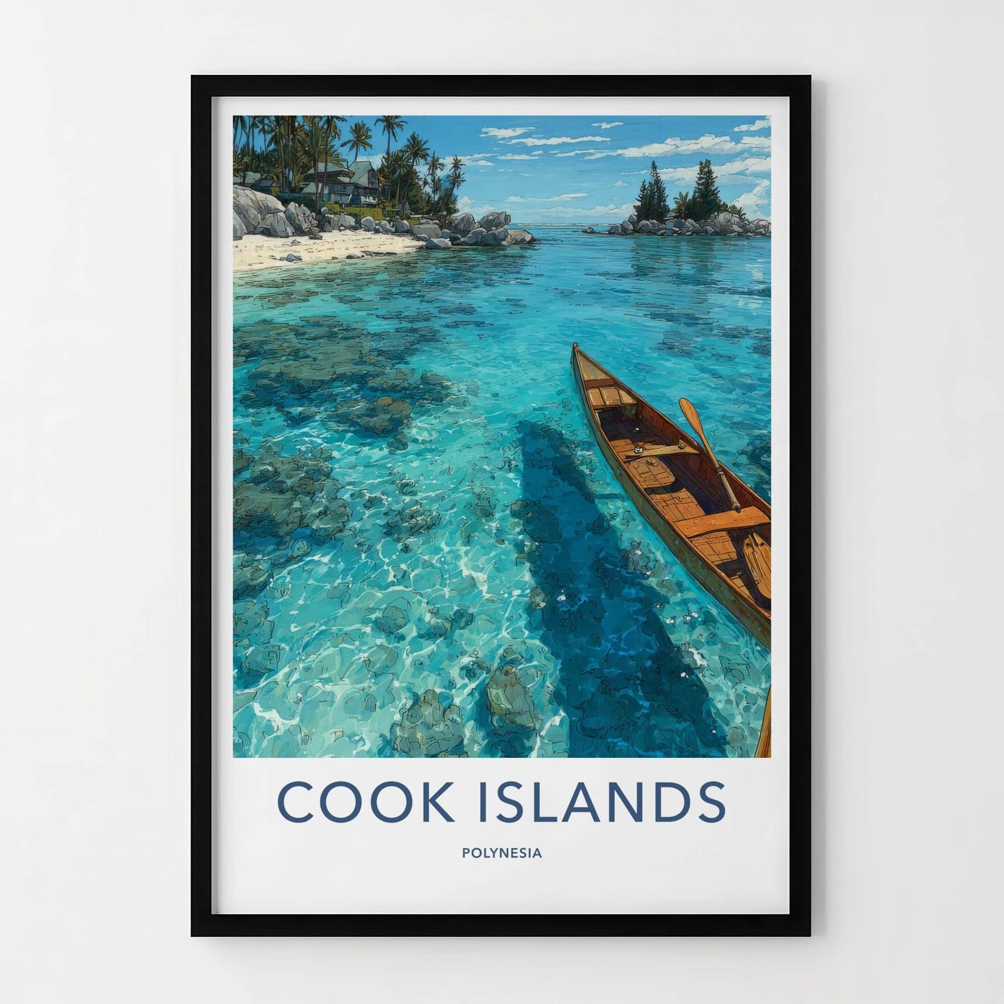 Cook Islands Poster - Polynesia Wall Art - Wooden Canoe Azure Home Decor