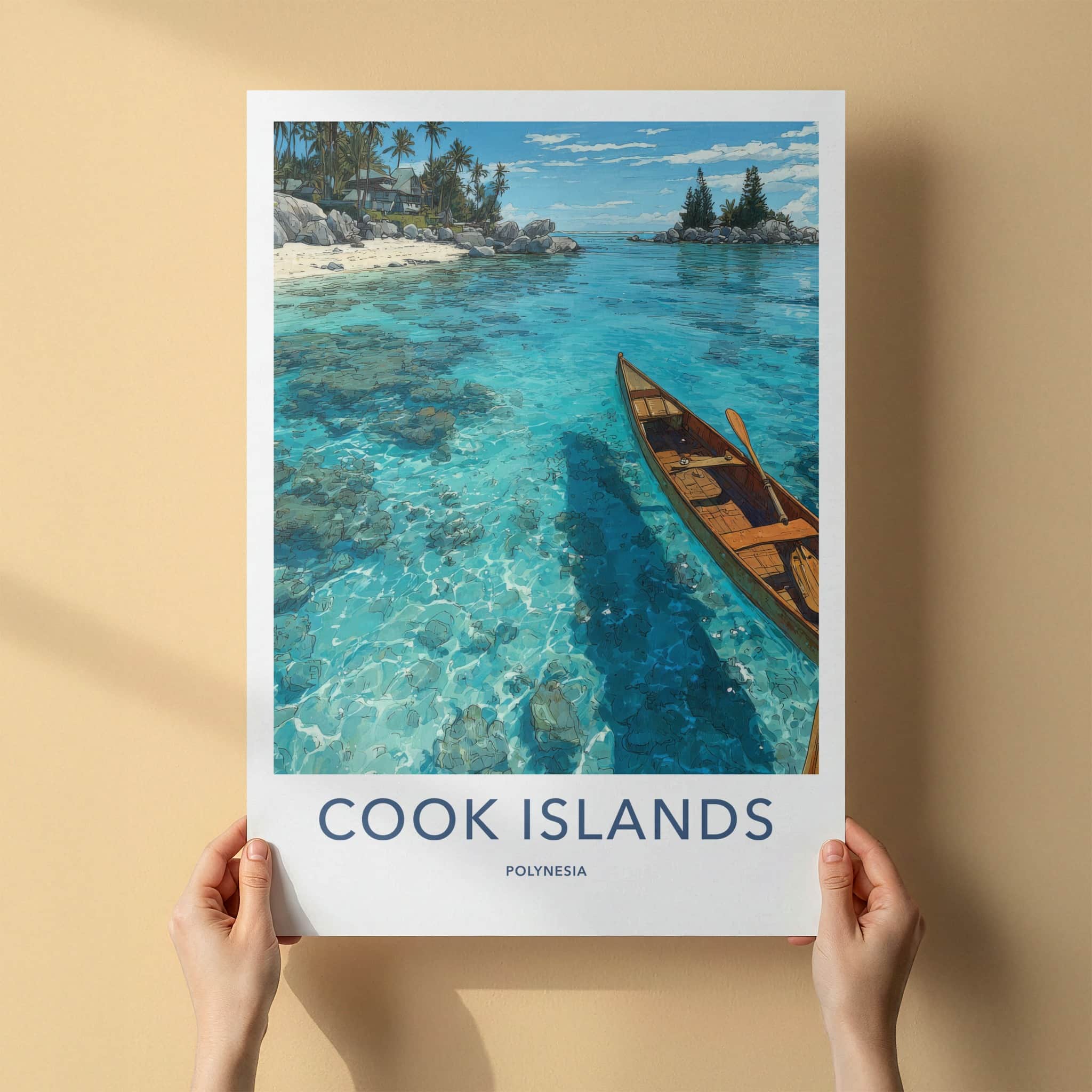 Cook Islands Poster - Polynesia Wall Art - Wooden Canoe Azure Home Decor