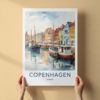 Copenhagen Poster - Denmark Travel Art - Colorful Canal Boats Home Decor