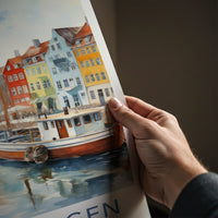 Copenhagen Poster - Denmark Travel Art - Colorful Canal Boats Home Decor