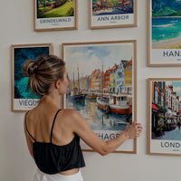 Copenhagen Poster - Denmark Travel Art - Colorful Canal Boats Home Decor