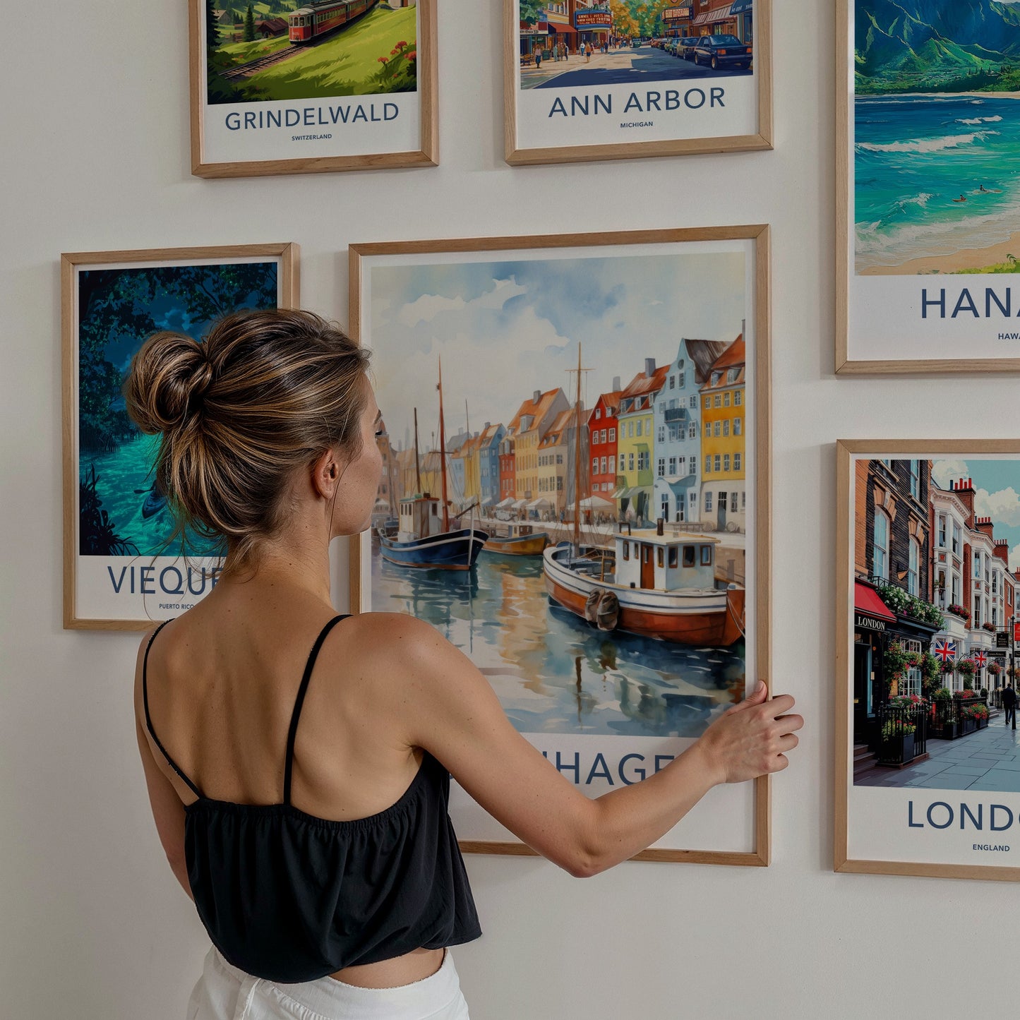 Copenhagen Poster - Denmark Travel Art - Colorful Canal Boats Home Decor