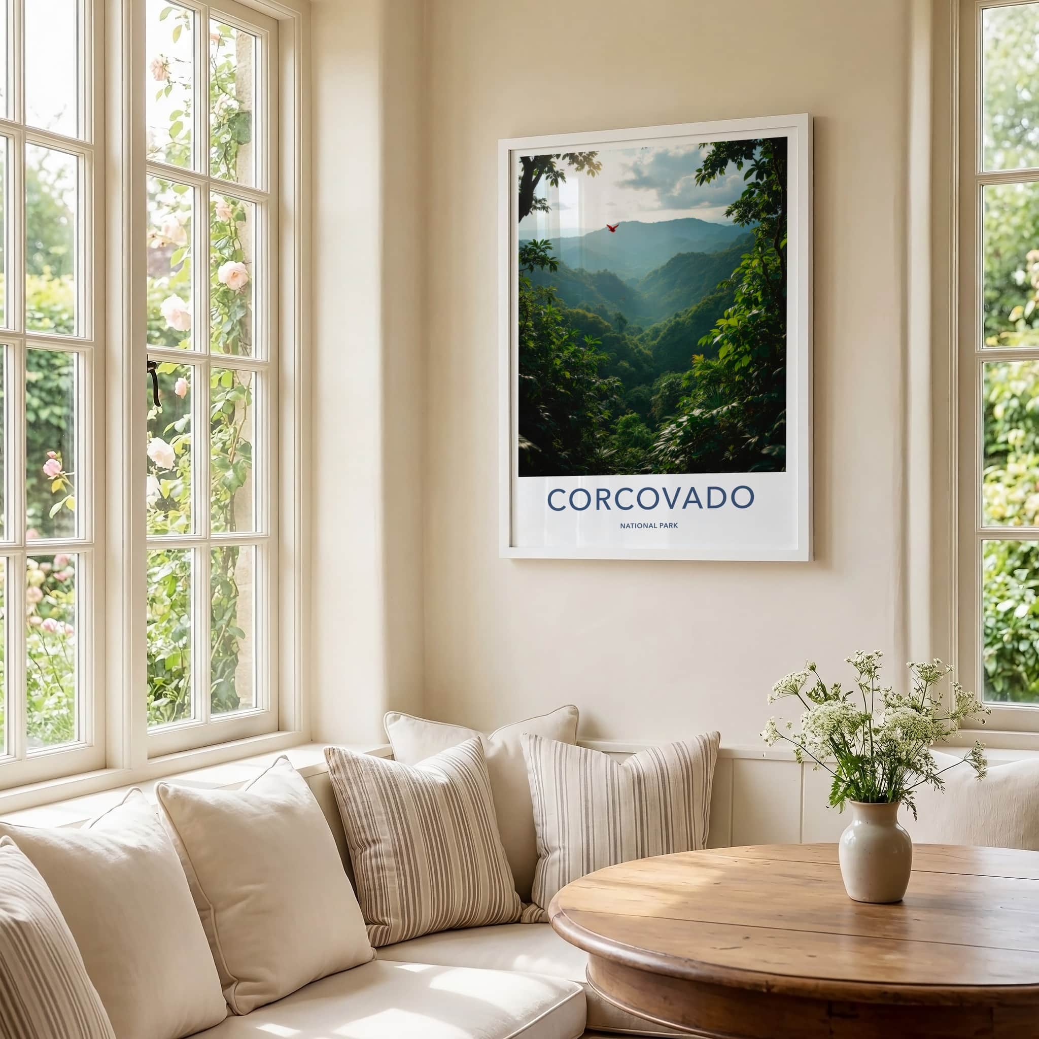 Corcovado National Park Poster - Costa Rica Travel Art - Red Bird Soaring Home Decor