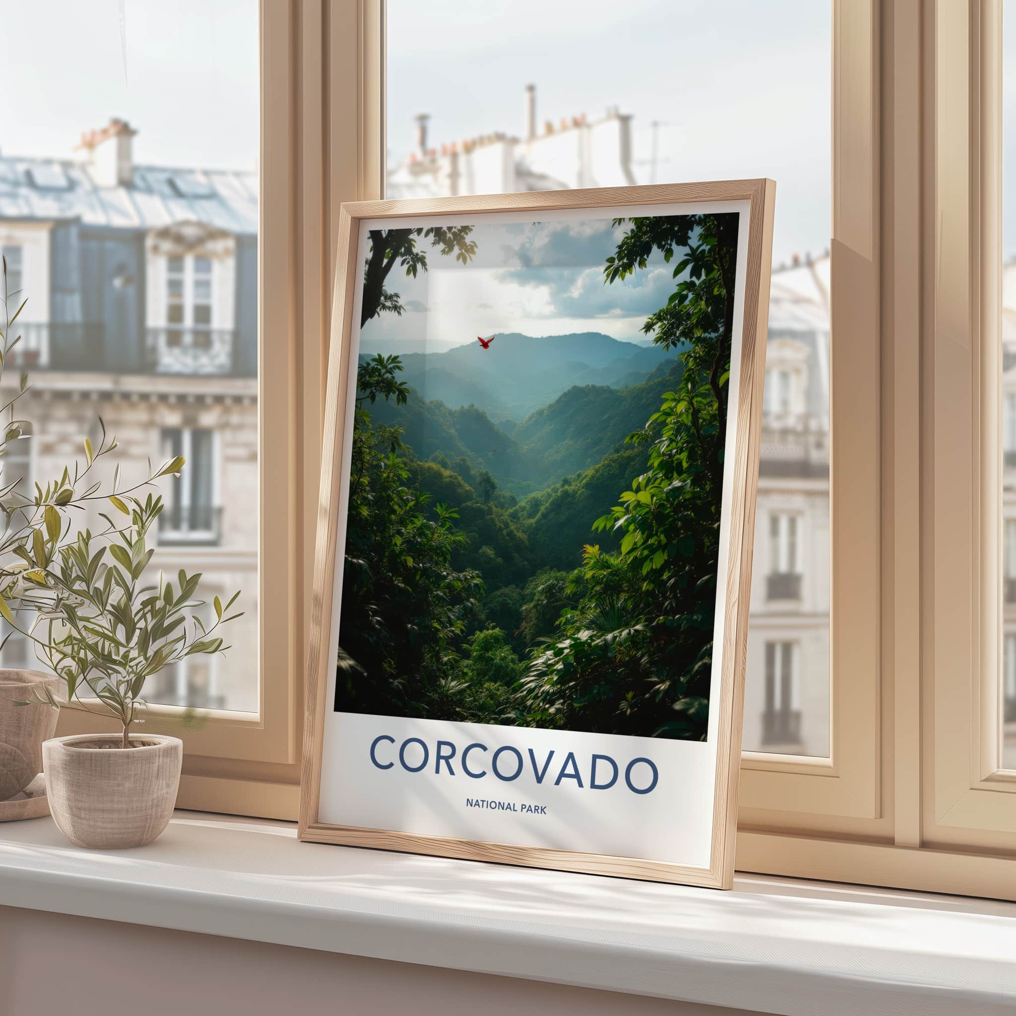 Corcovado National Park Poster - Costa Rica Travel Art - Red Bird Soaring Home Decor