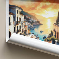 Corfu Poster - Greece Travel Art - Orange Sunset Harbor Home Decor
