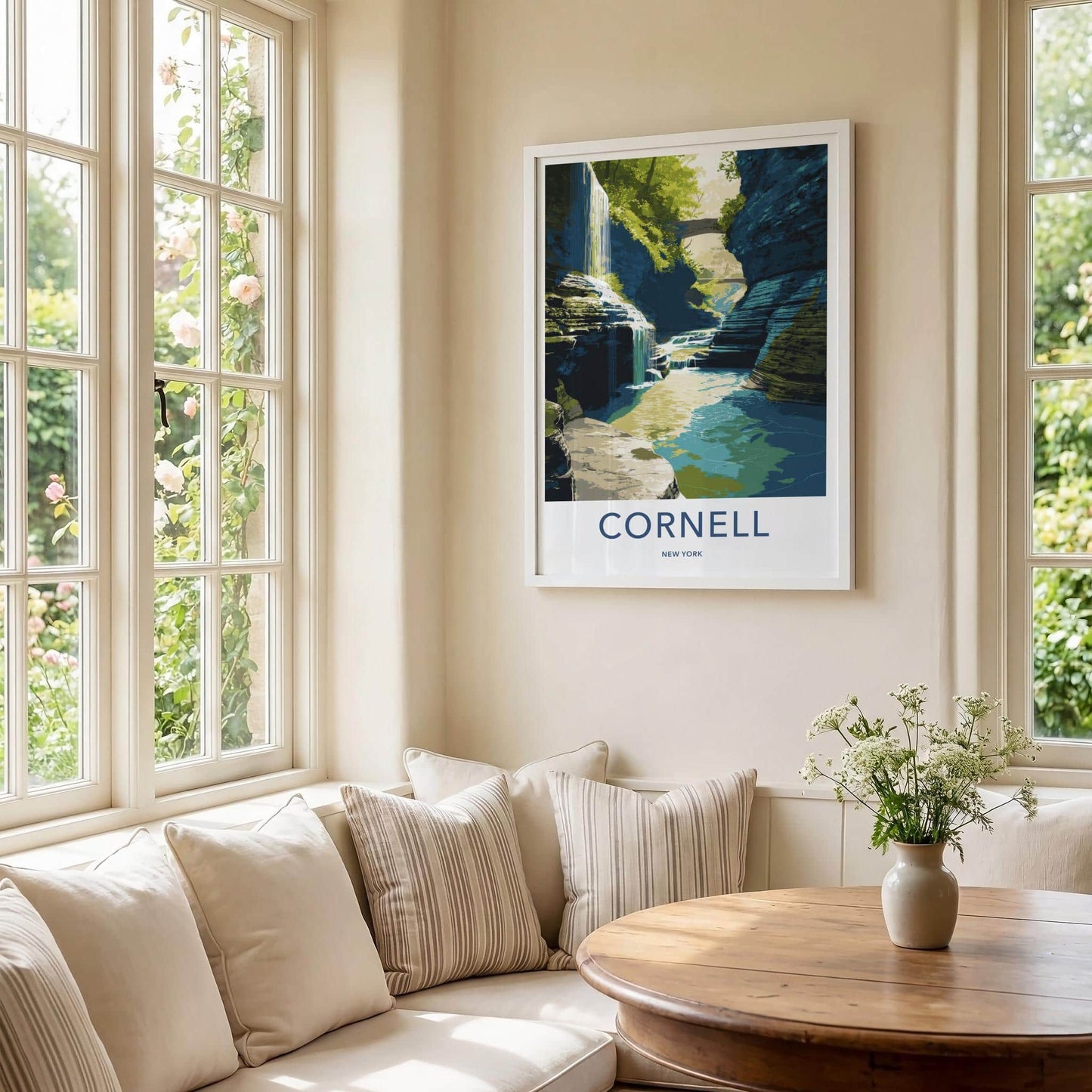 Cornell Poster - New York Travel Art - Gorge Waterfall Bridge Home Decor