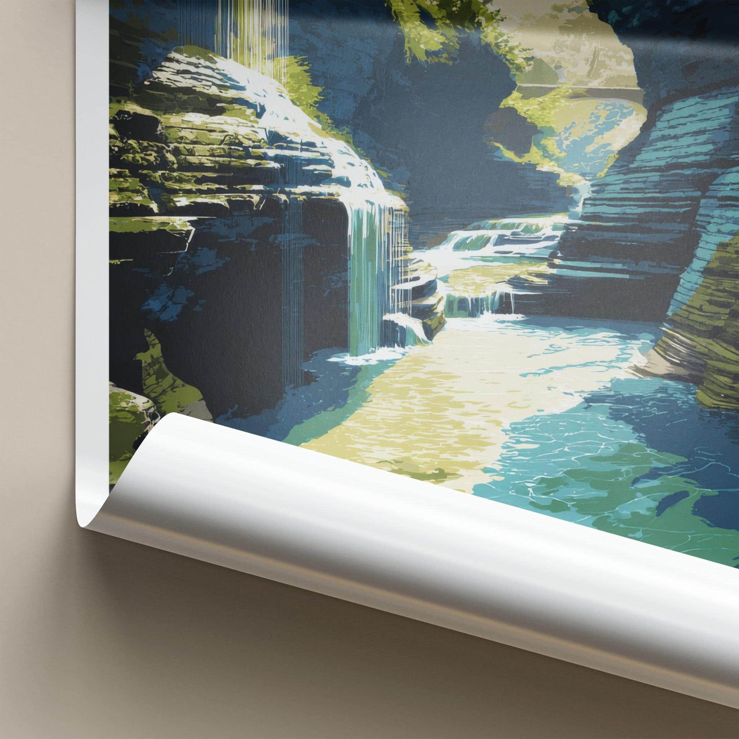 Cornell Poster - New York Travel Art - Gorge Waterfall Bridge Home Decor
