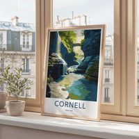 Cornell Poster - New York Travel Art - Gorge Waterfall Bridge Home Decor