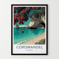 Coromandel Poster - New Zealand Travel Art - Coastal Archway Blooms Home Decor