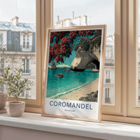 Coromandel Poster - New Zealand Travel Art - Coastal Archway Blooms Home Decor